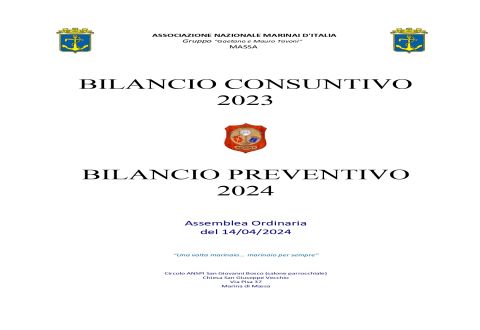 News: Assemblea ordinaria per la presentazione e l'approvazione del Bilancio Consuntivo 2023 e Bilancio Preventivo 2024 - A.N.M.I. Massa
